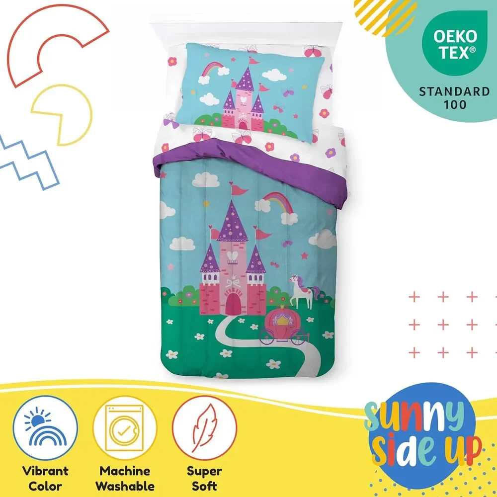 NEW Sunny Side Up Princess Castle 5 Piece Twin Comforter + Sheet Set